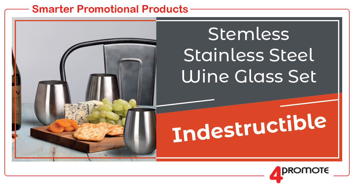 Custom Branded Stemless Stainless Steel Wine Glass Set